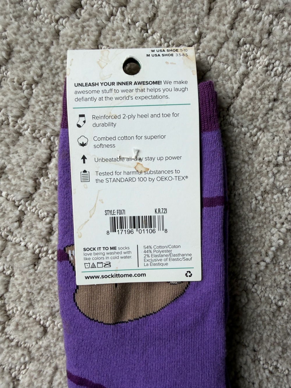 NWT Purple Sloth Knee High Socks Sock It To Me - Picture 7 of 7